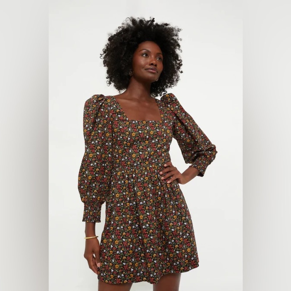 Tuckernuck Hyacinth House Black Multi Floral Square Neck Spencer Mini Dress - S